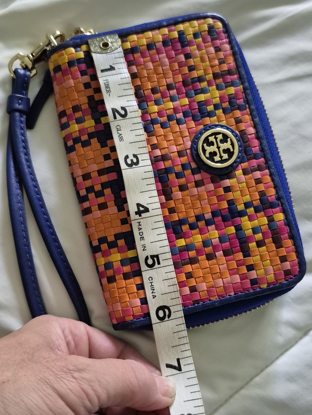TORY BURCH JANE WOVEN LEATHER RAINBOW MULTI  WRISTLET WALLET - Picture 6 of 7
